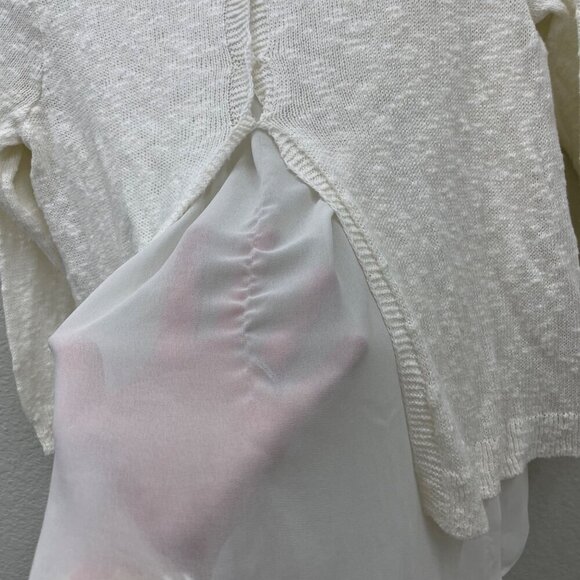 Lucky Brand Cream Open Split Back Knit Sheer Sweater Blouse Top Womens sz Small - Picture 6 of 8